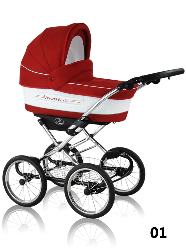 Verona Eko Chrome - czerwono-biały wózek dla dziecka w klasycznym stylu