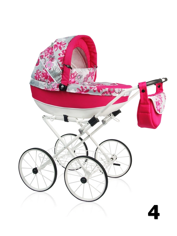 Laila Prampol - a pink doll's pram with large wheels and a bag, perfect for a gift for a girl