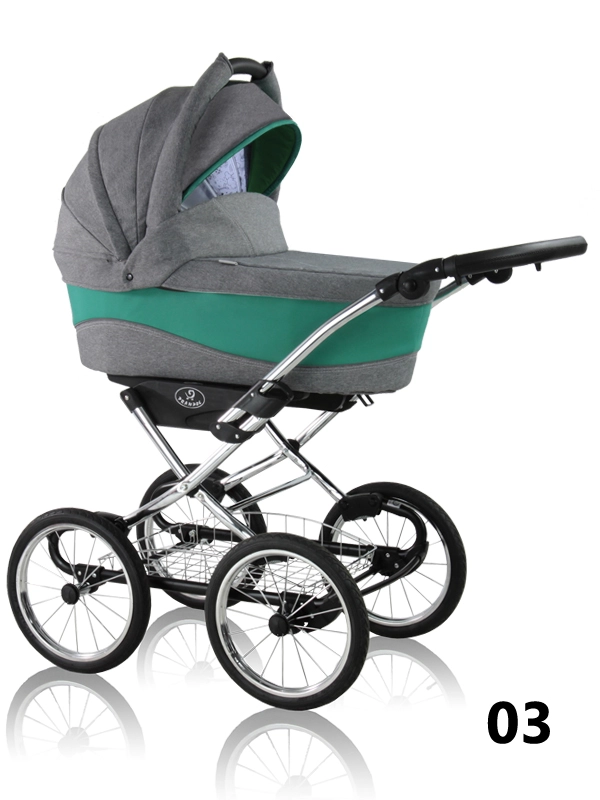 Soft Line Chrome - a gray pram with the addition of green on large wheels