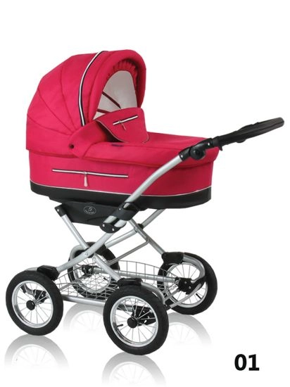 Silvia Prampol - a one-color, pink baby pram for girls on large wheels