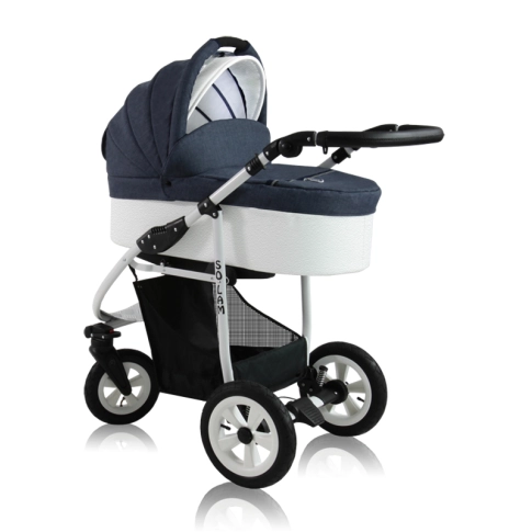 Solam Leather & Linen Prampol - pram for a child with white carrycot