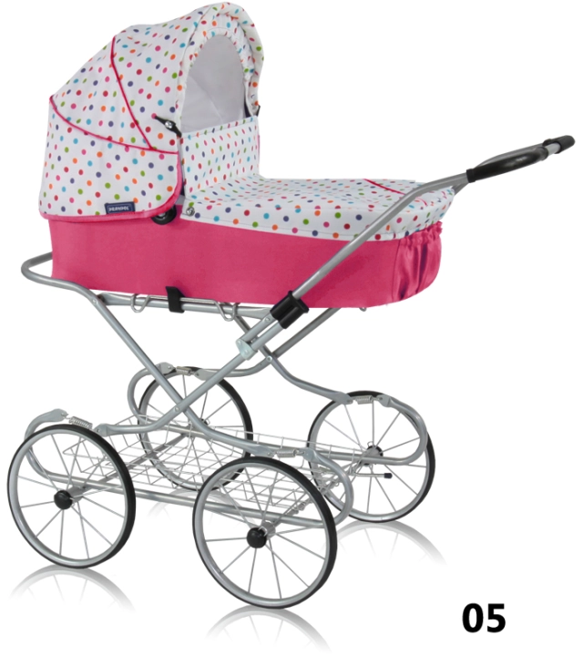 Emilie JOY Prampol - różowy wózek lalkowy w kolorowe kropeczki