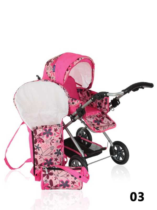 Jenny Prampol - różowa spacerówka dla lalek z nosidełkiem i torbą