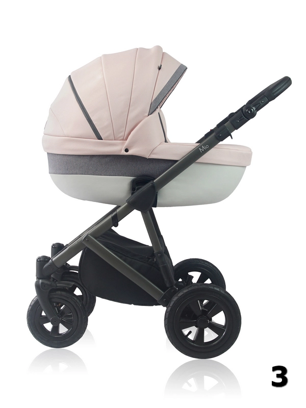 Mio Grey Prampol - pudrowo różowy wózek dziecięcy z dodatkami szarości, idealny dla dziewczynki