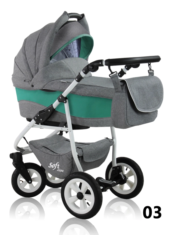 Soft Line - szary wózek dla dziecka z dodatkiem zieleni