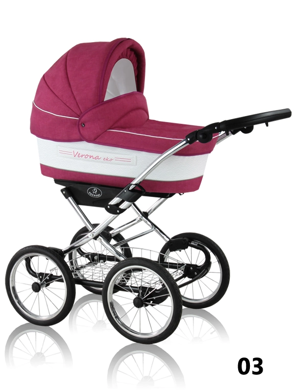 Verona Eko Chrome Prampol - różowo-biały wózek dla dziecka w klasycznym stylu