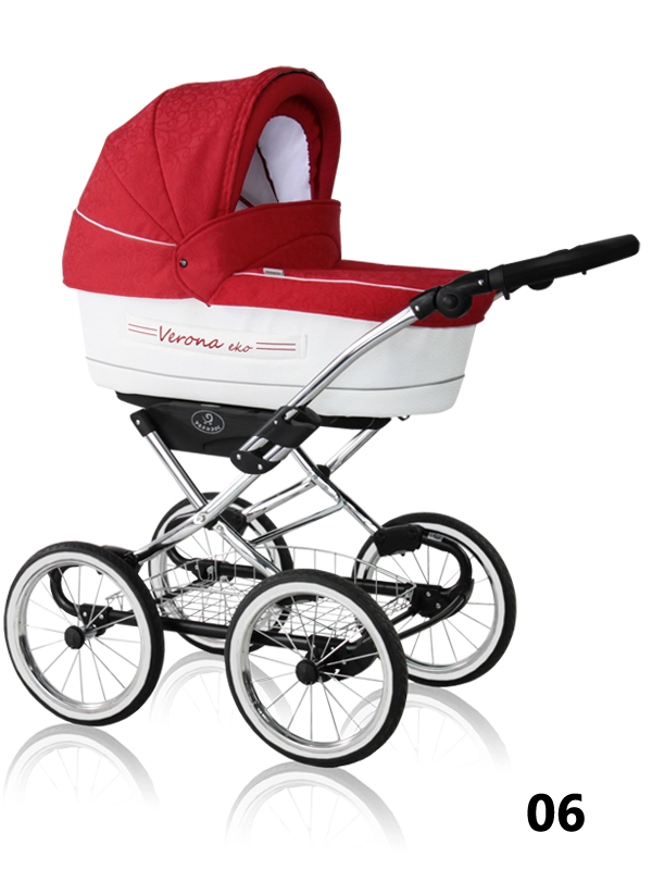 Verona Eko Chrome Prampol - czerwono-biały wózek dla dziecka w stylu retro