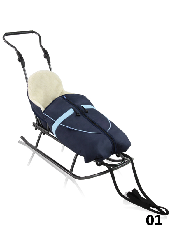 Rasper - sled for children with a navy blue sleeping bag