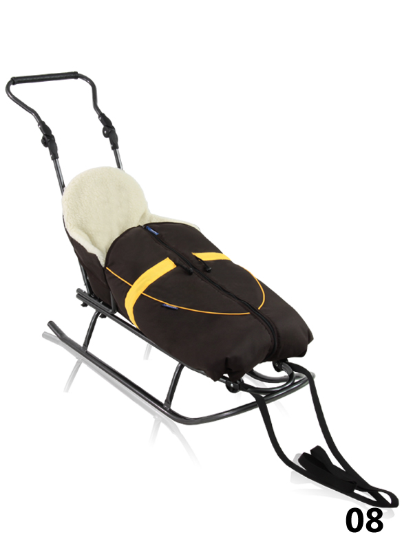Rasper - sledge for children with a brown baby sleeping bag