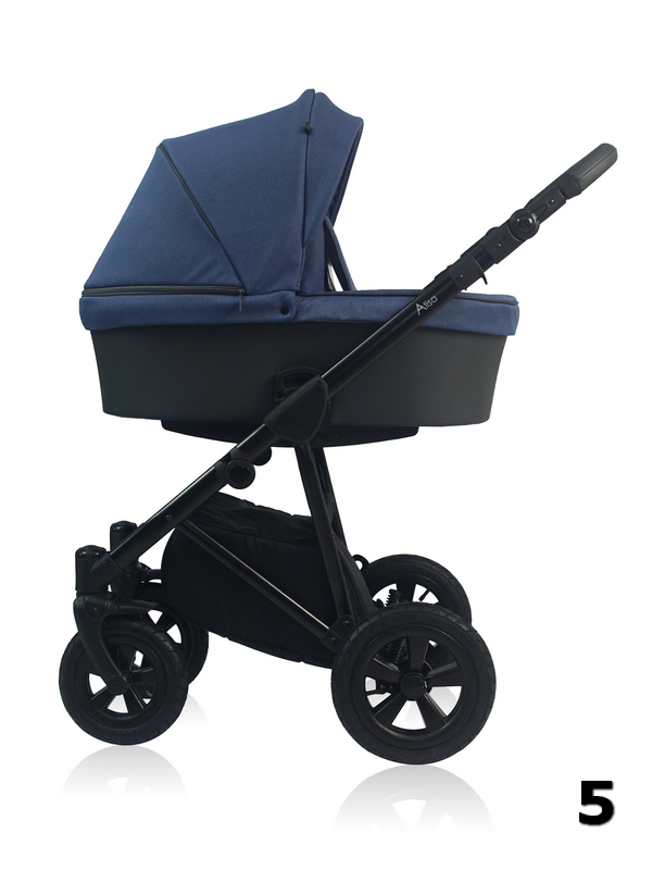 Alisa Prampol - blue pram for baby with gray carrycot