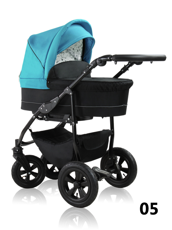 Simple - black pram with a blue booth