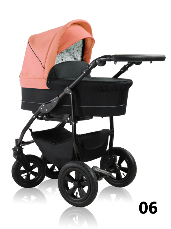 Simple - black pram with a salmon colored booth