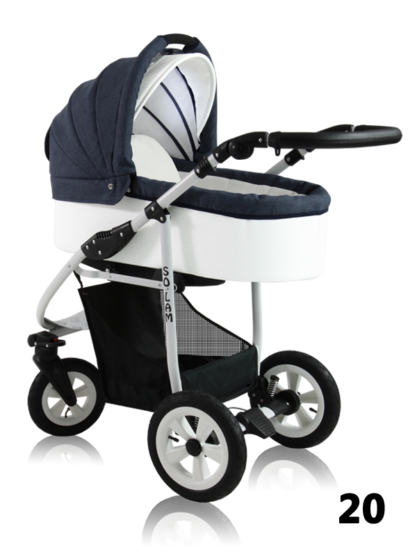 Solam Leather & Linen - baby pram with a capacious basket