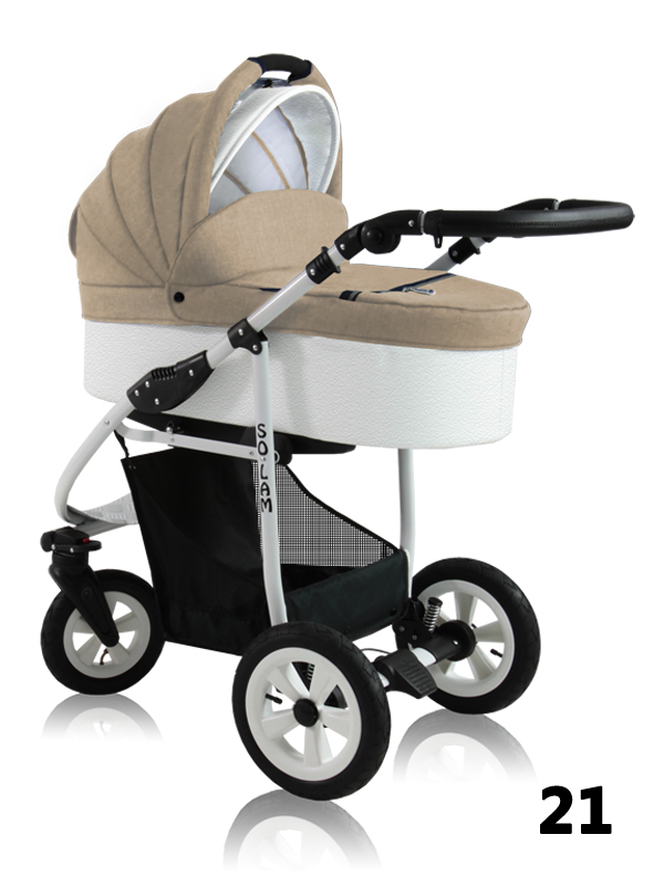 Solam Leather & Linen Prampol - light brown/beige pram for baby with white carrycot