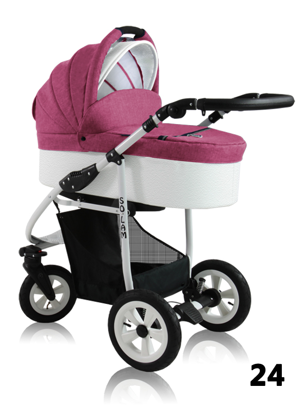 Solam Leather & Linen Prampol - pink pram for baby with white eco-leather
