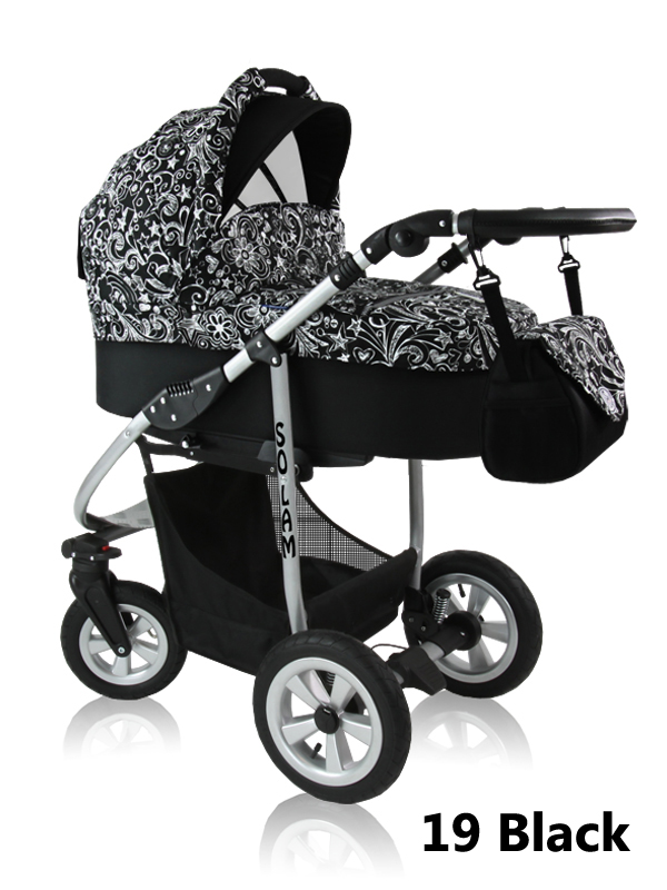 Solam Limited - black pram for a baby with eye-catching pattern
