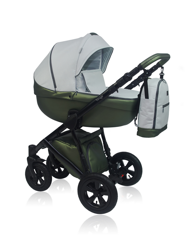 Virage - a baby pram with a green adjustable handle