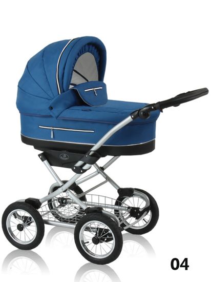 Silvia - a one-color, blue baby pram with large wheels