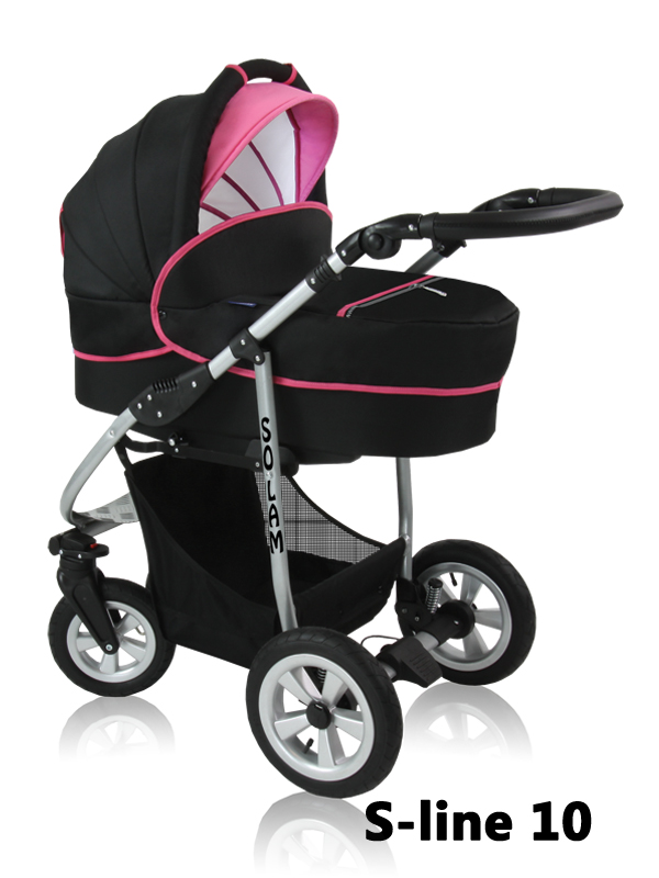 Solam Prampol - czarny wózek dziecięcy z różowymi dodatkami