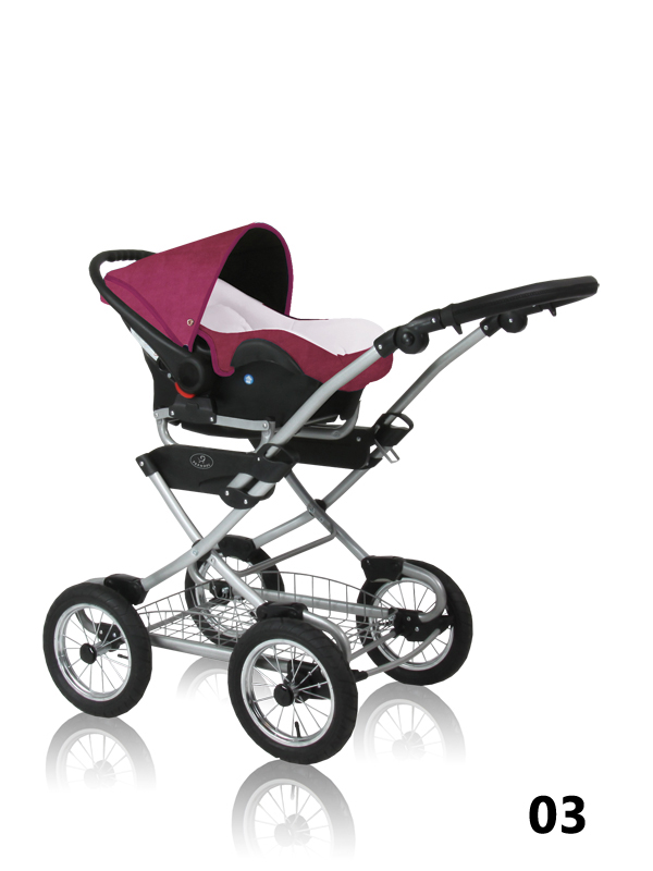 Verona Eko - a pink carrier/car seat mounted on a frame in a classic style