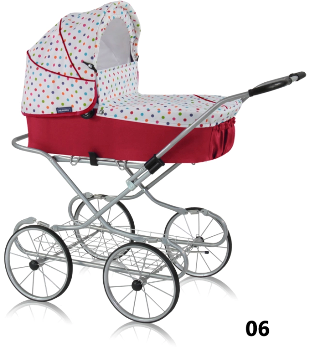 Emilie JOY Prampol - red doll pram with colorful dots