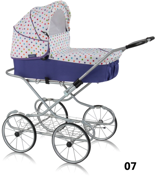 Emilie JOY Prampol - purple doll pram with colorful dots