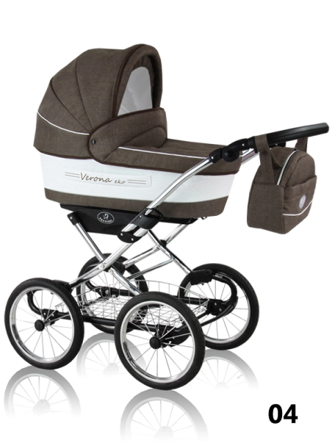 Verona Eko Chrome - a universal, brown and white baby pram with large wheels